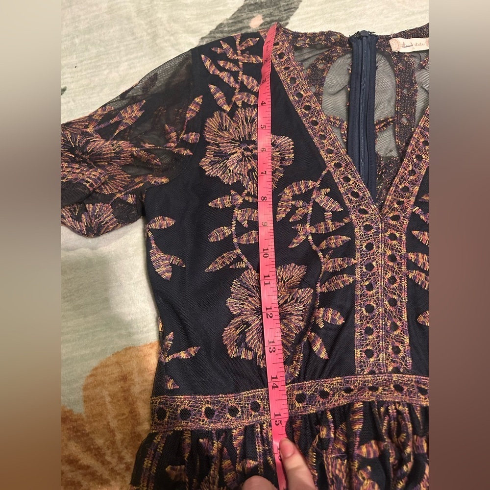 Altar'd State Elegant Navy and Pink Embroidered Maxi Dress - Picture 9 of 11